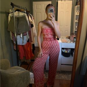 Free People Vintage Red Patterned Women's Jumpsuit